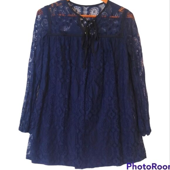 After Market Navy Blue Lacy Blouse, Size S - Picture 1 of 7